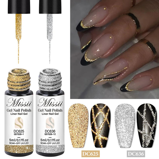Reflective Glitter Liner Gel Nail Polish Painting Set
