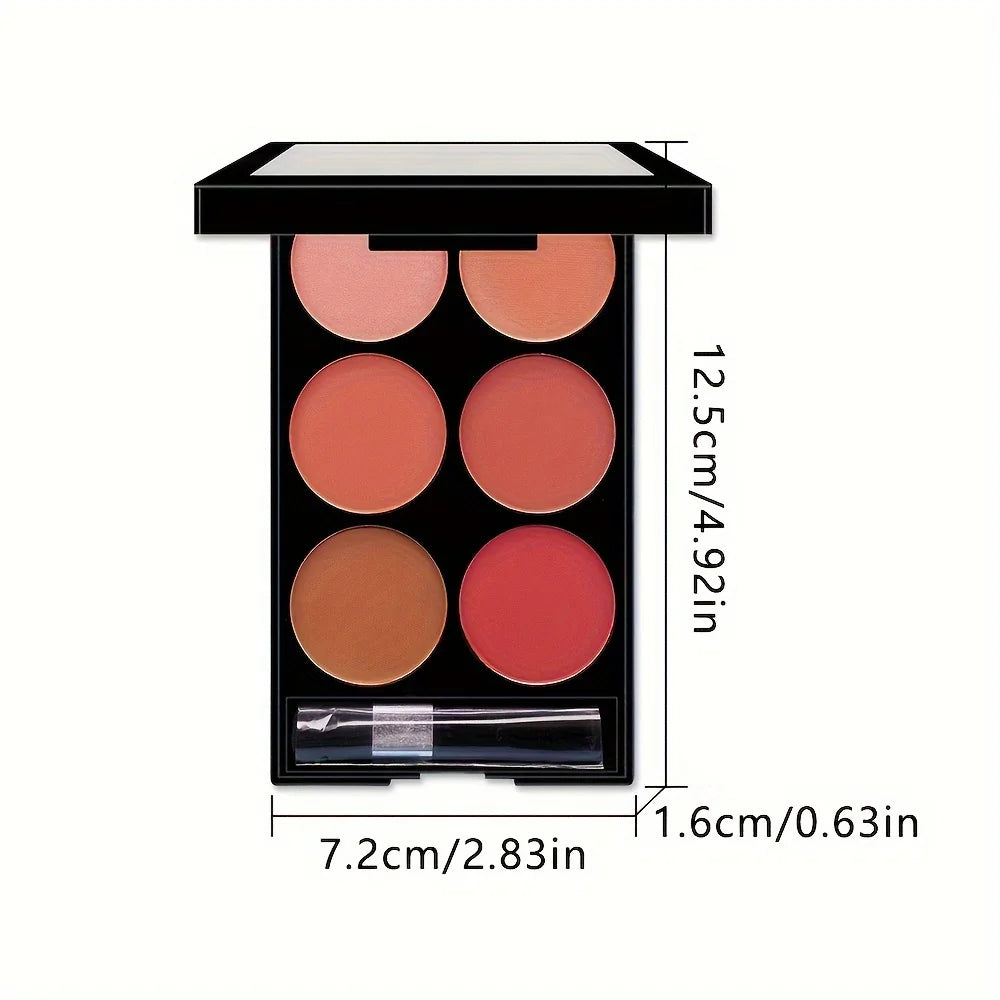 6-Color Blush & Contour Palette – Matte and Pearlescent