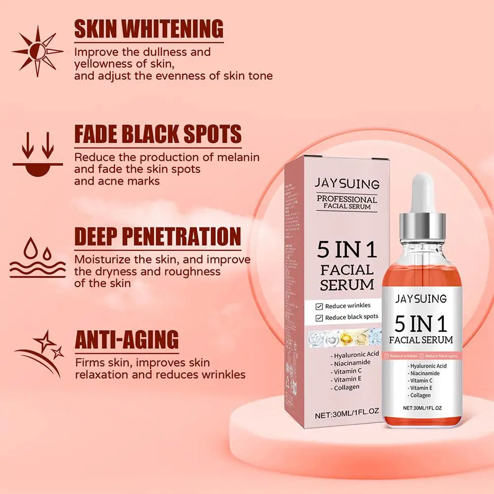 Skin Haven Glow & Firm Facial Serum bottle with clear label, featuring a sleek design and a dropper applicator for skincare.