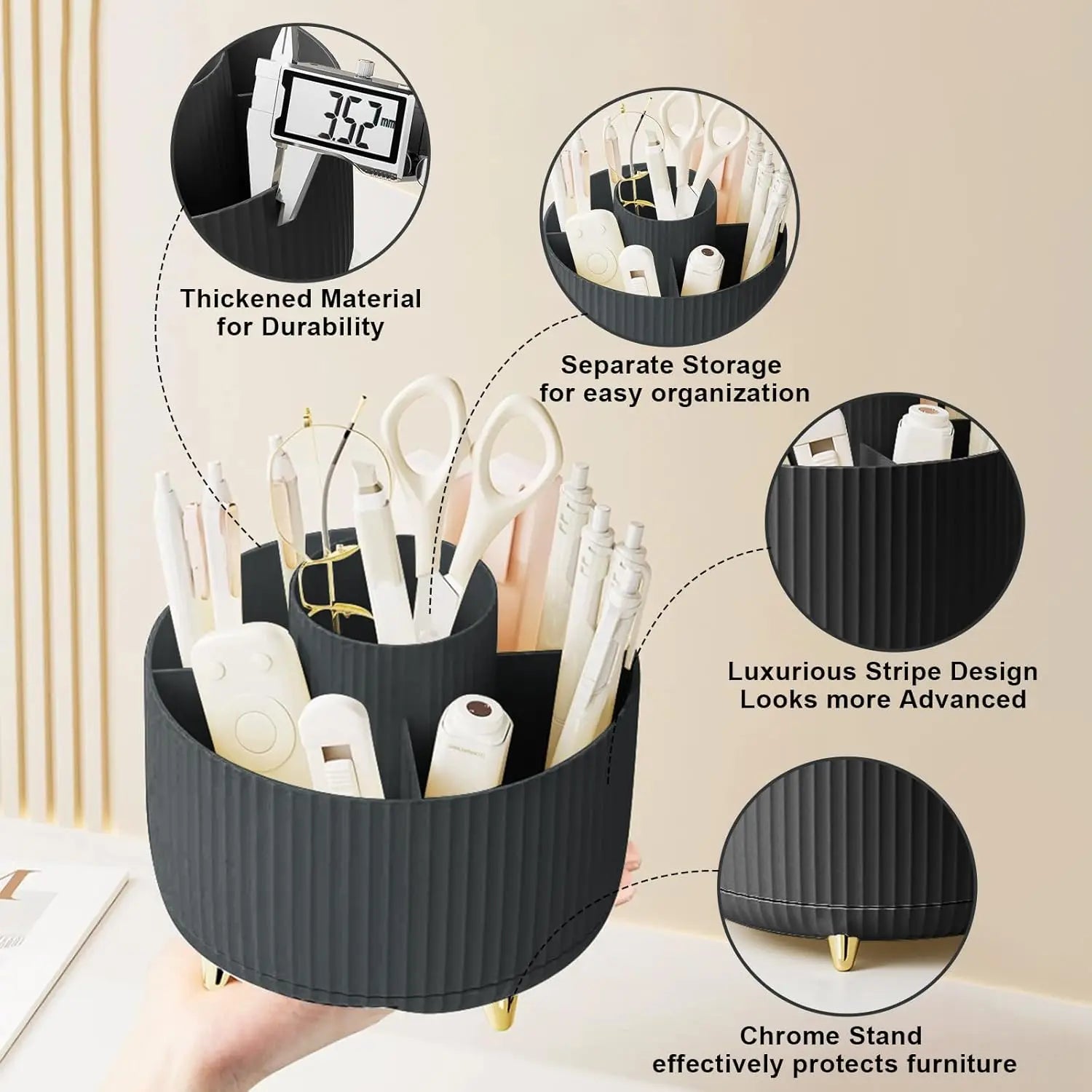 360° Rotating Makeup Brush Organizer With 5 Compartments