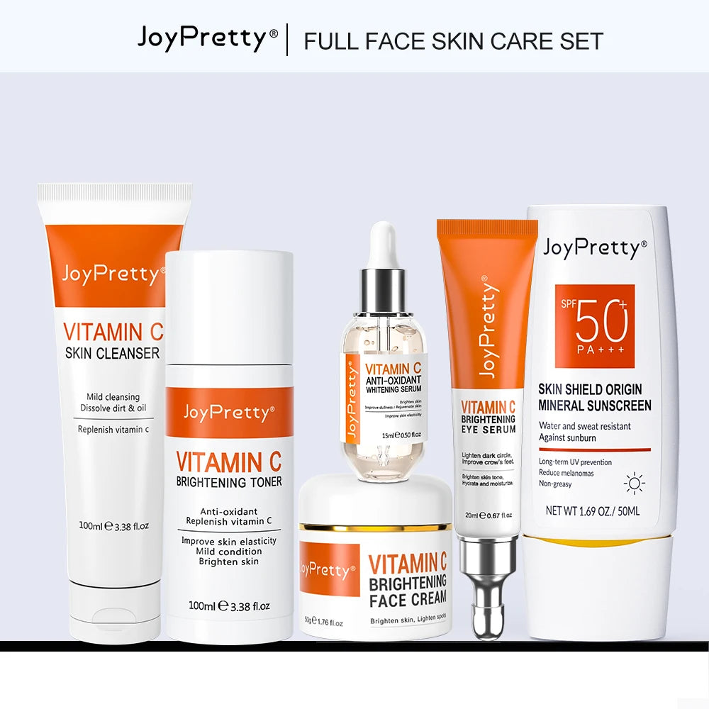 Skin Haven Vitamin C Dark Spot Brightening skincare set with serum and cream, featuring brightening and skin-evening ingredients.