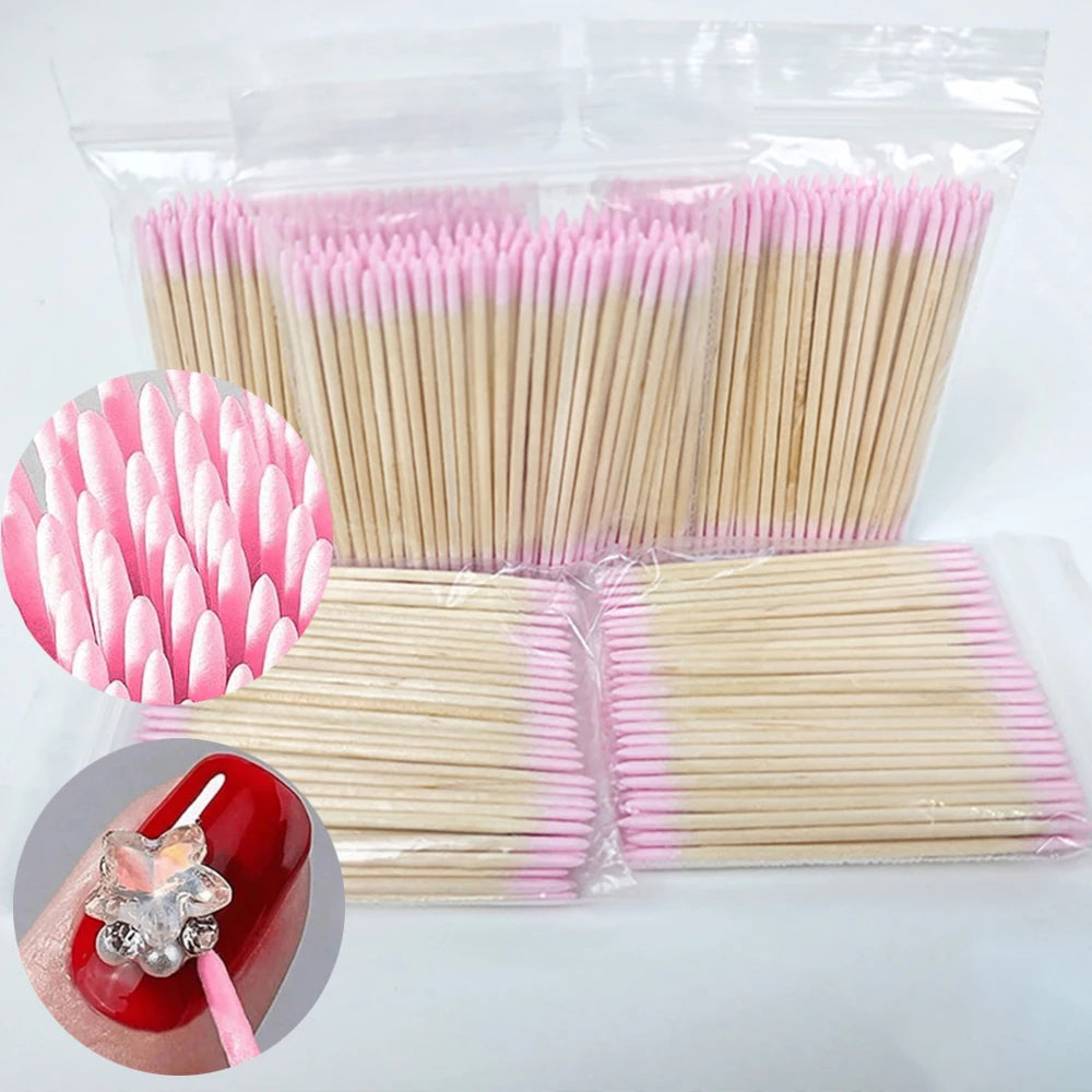 Pink Double-Ended Cuticle Pusher Sticks With Cotton Tips
