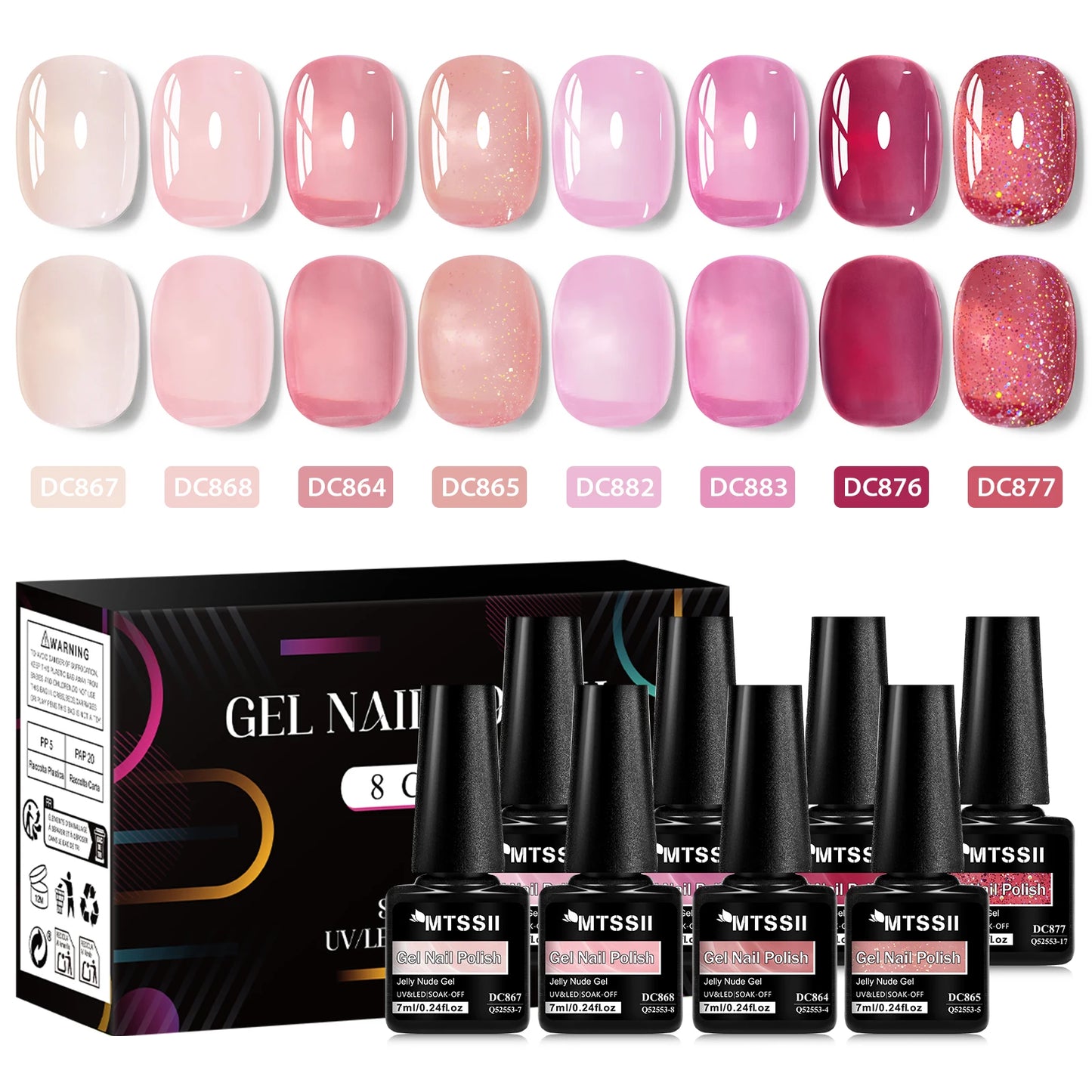 Nude Jelly Gel Nail Polish Set With Box, 8 Colors