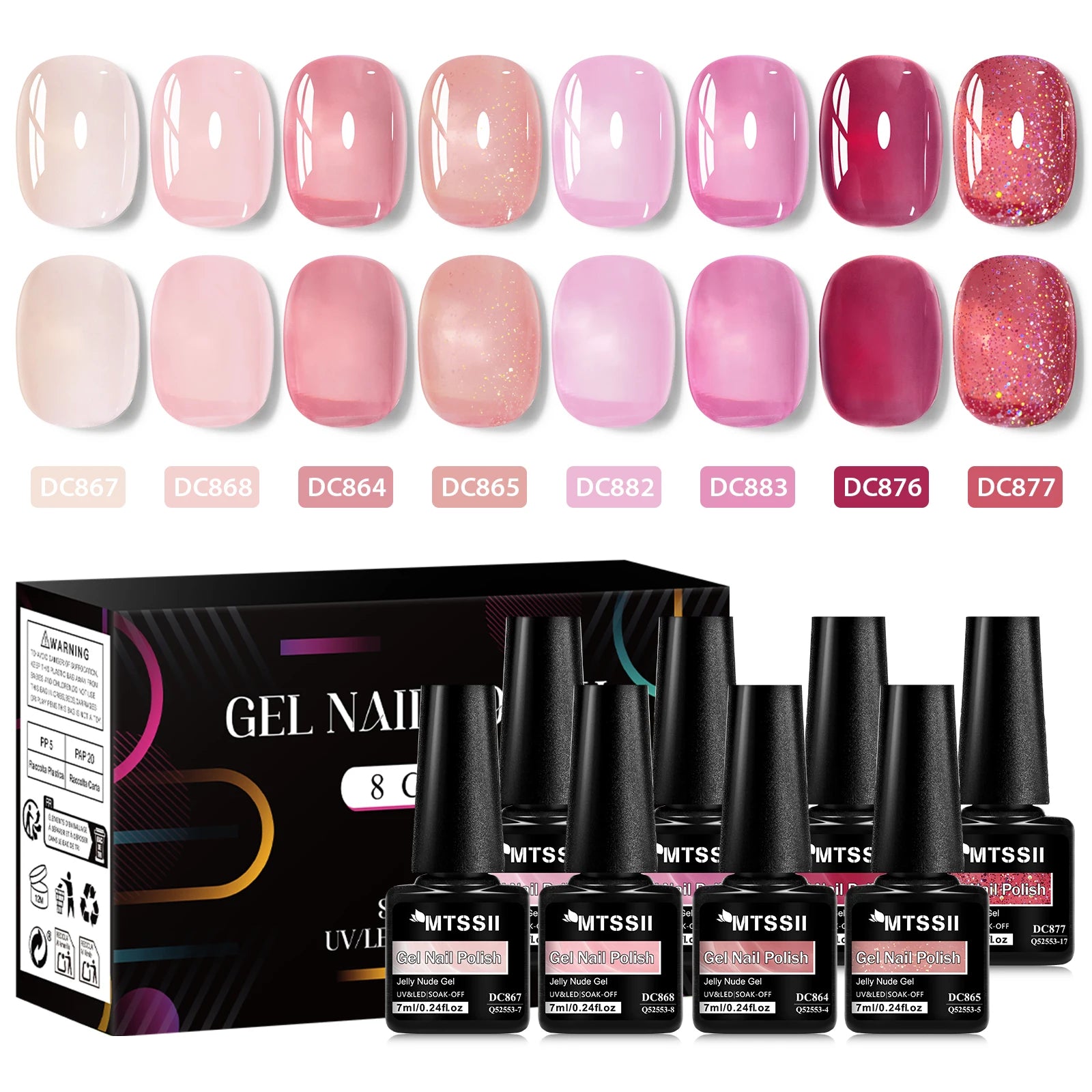 Nude Jelly Gel Nail Polish Set With Box, 8 Colors