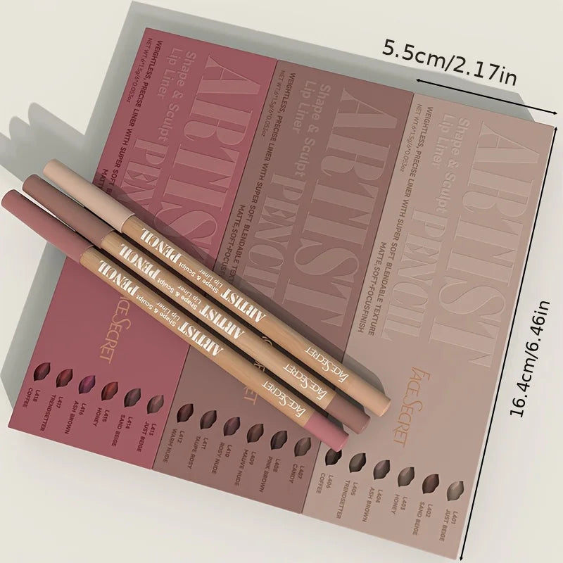 Velvet Matte Lip Liner Pencil Set – Long-Lasting 6-Pack