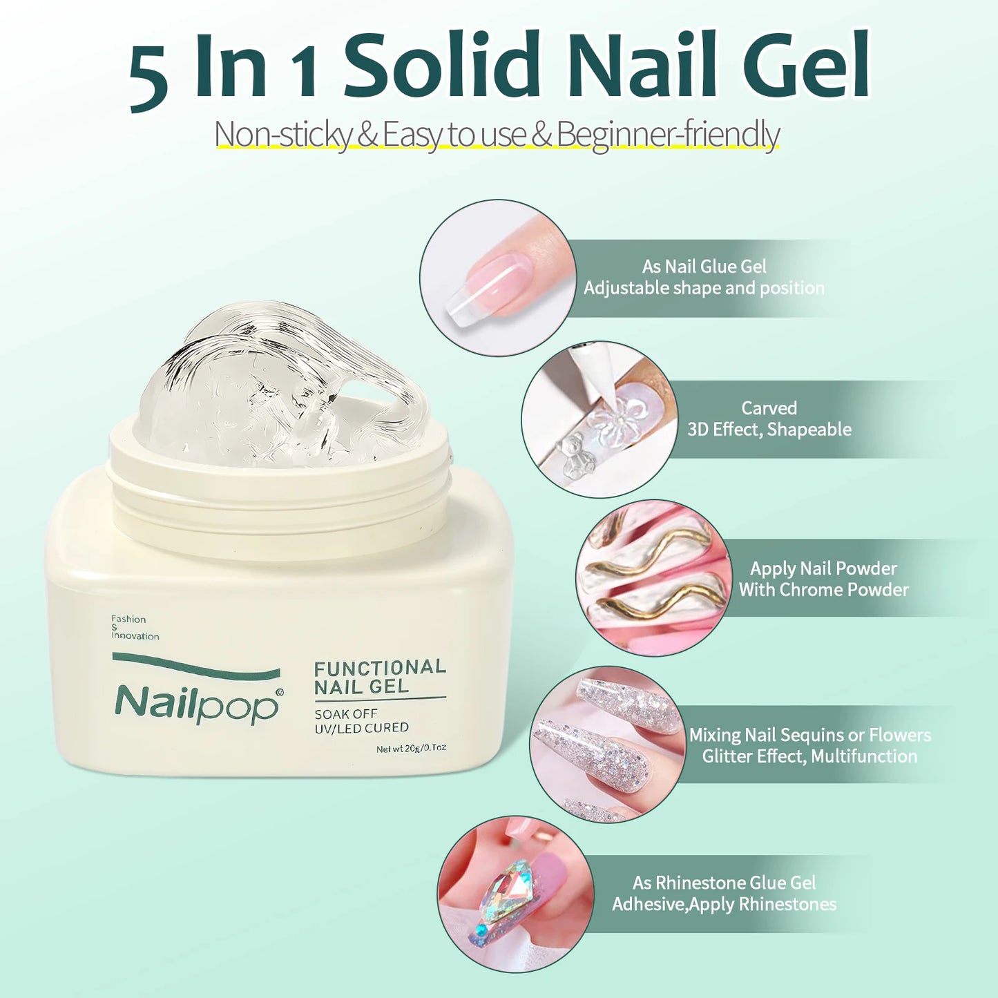 Solid Nail Gel Glue for Press-On Nails Strong Hold 20g