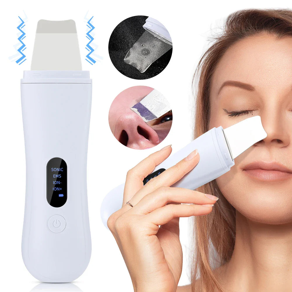 Skin Haven Glow Sonic Facial Cleansing Tool showing a sleek, handheld skincare device with soft silicone bristles for deep cleansing.