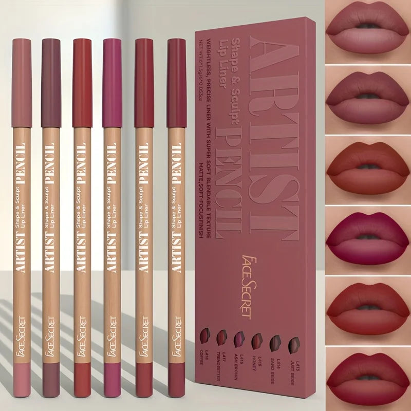 Velvet Matte Lip Liner Pencil Set – Long-Lasting 6-Pack