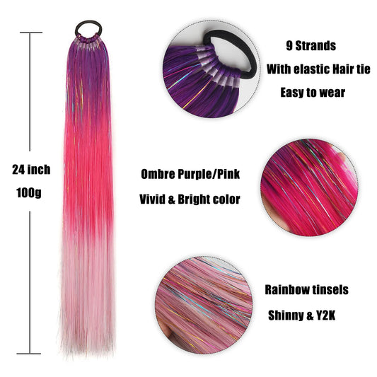 Kids Ombre Tinsel Ponytail Extension With Elastic Tie