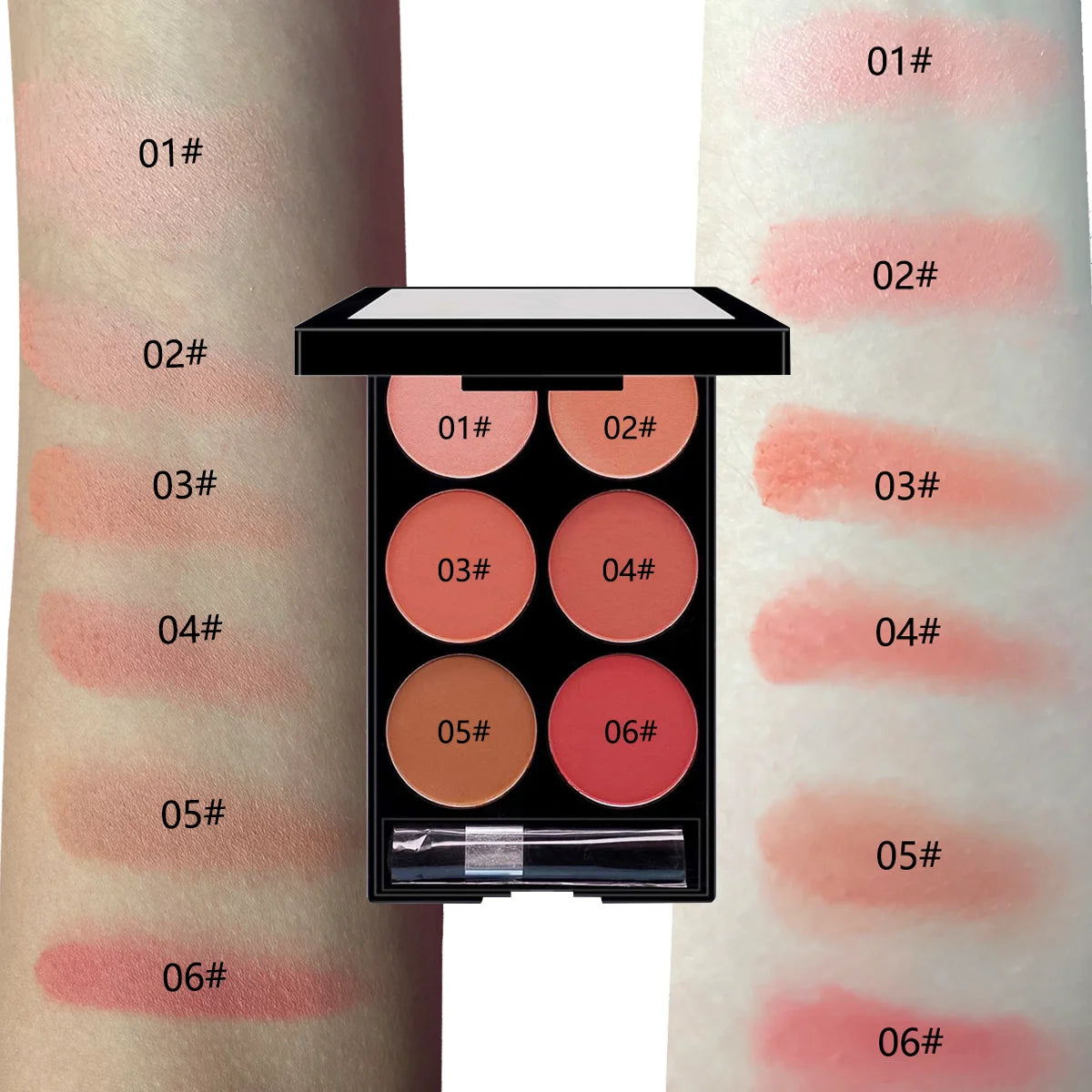 6-Color Blush & Contour Palette – Matte and Pearlescent