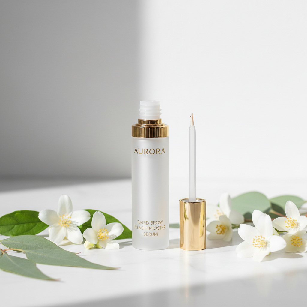 Skin Haven Rapid Brow & Lash Booster bottle with applicator for enhancing eyebrow and eyelash growth.