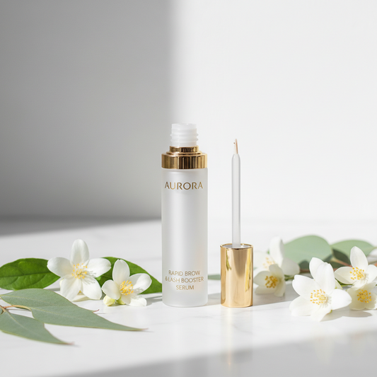 Skin Haven Rapid Brow & Lash Booster bottle with applicator for enhancing eyebrow and eyelash growth.